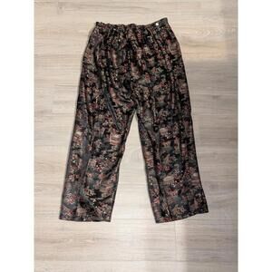 VTG 70s Handmade Brocade Chinese Tree And Pagoda Print Satin Trouser Pants Sz M